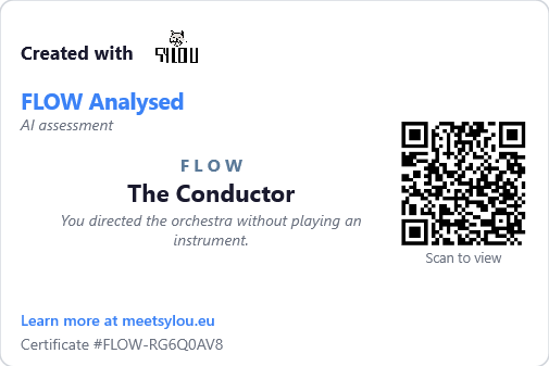 FLOW Pledge Badge for 'From Detection to Transparency: Sylou and Process-Based AI-Use Documentation': FLOW collaboration style 'The Conductor'